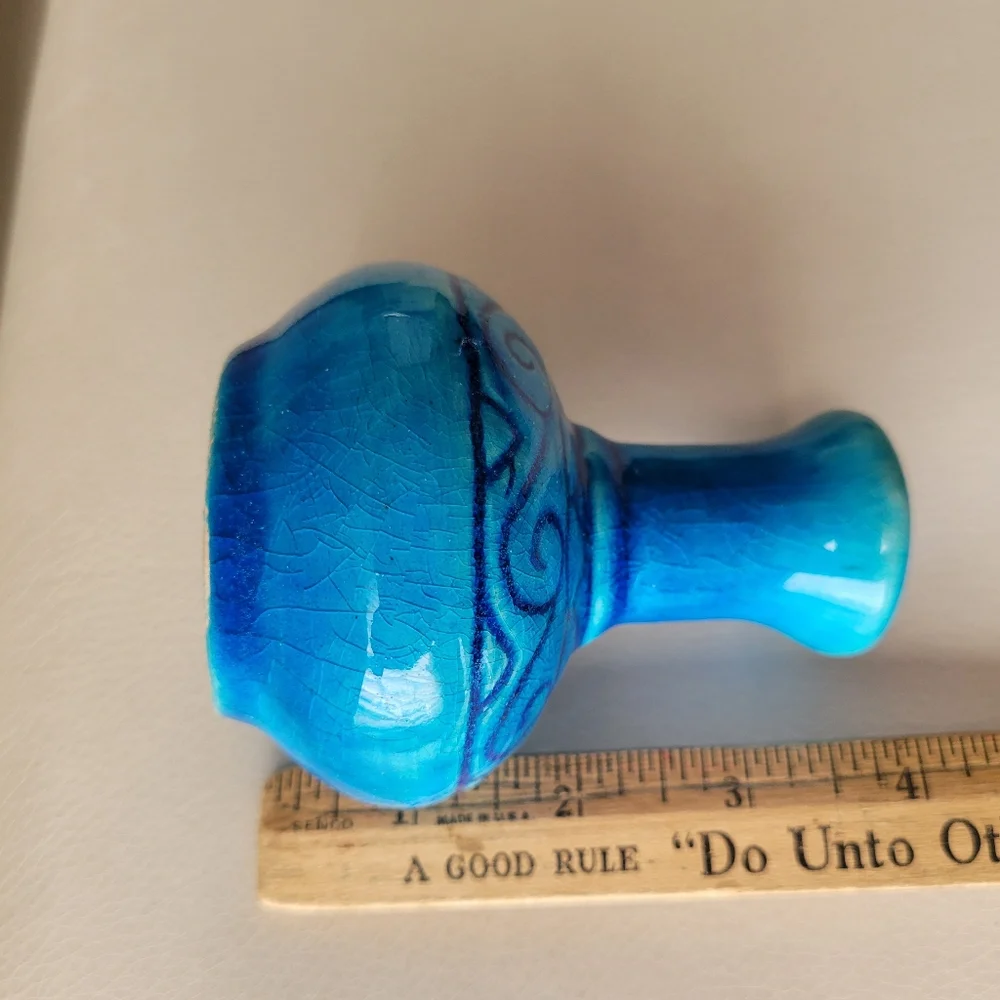 Handcrafted Blue Ceramic Vase ~ Vintage ~ Deep Turquoise Color ~ Pretty!